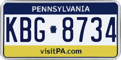 PA license plate KBG8734