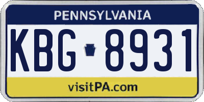 PA license plate KBG8931