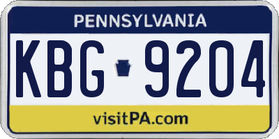 PA license plate KBG9204