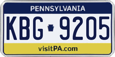 PA license plate KBG9205
