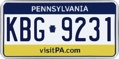 PA license plate KBG9231