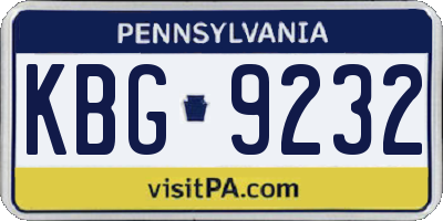 PA license plate KBG9232
