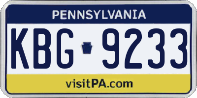 PA license plate KBG9233