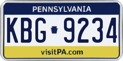 PA license plate KBG9234