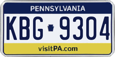 PA license plate KBG9304