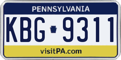 PA license plate KBG9311