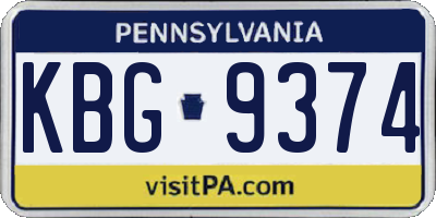 PA license plate KBG9374