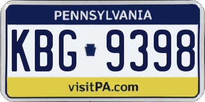 PA license plate KBG9398