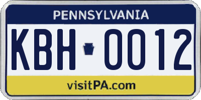 PA license plate KBH0012