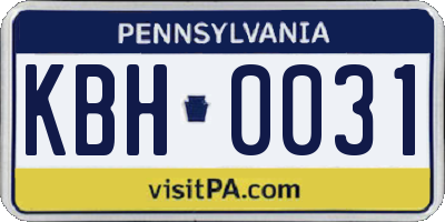 PA license plate KBH0031