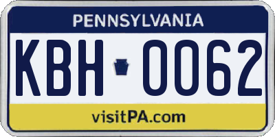 PA license plate KBH0062