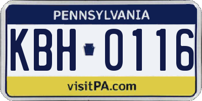 PA license plate KBH0116