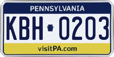 PA license plate KBH0203