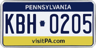 PA license plate KBH0205