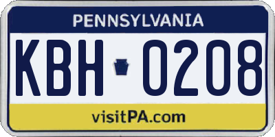 PA license plate KBH0208