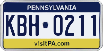 PA license plate KBH0211