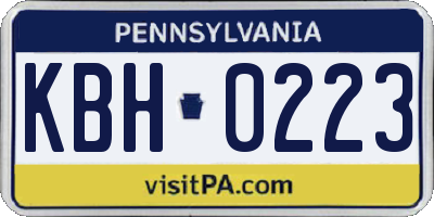 PA license plate KBH0223