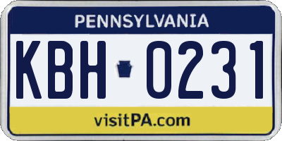 PA license plate KBH0231