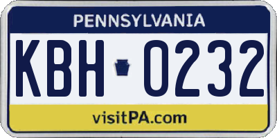 PA license plate KBH0232