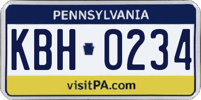 PA license plate KBH0234