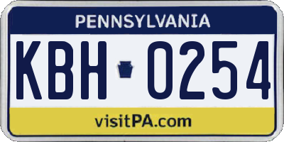 PA license plate KBH0254
