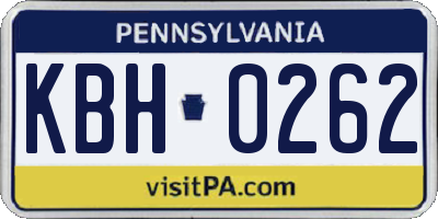 PA license plate KBH0262
