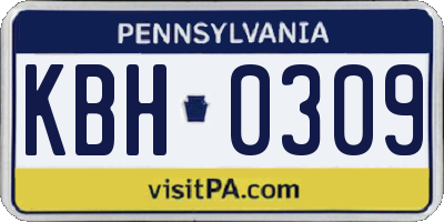 PA license plate KBH0309