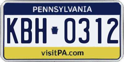 PA license plate KBH0312