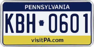 PA license plate KBH0601