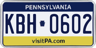 PA license plate KBH0602