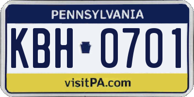 PA license plate KBH0701