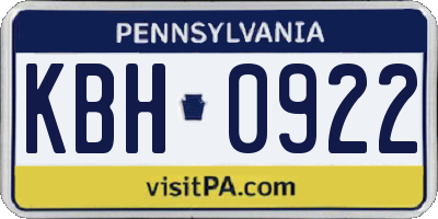 PA license plate KBH0922