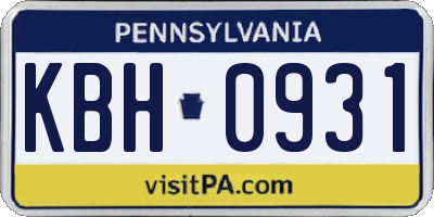 PA license plate KBH0931