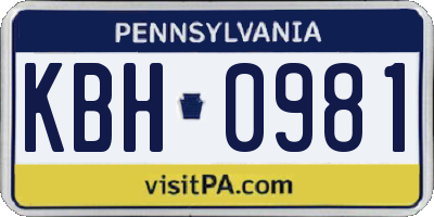 PA license plate KBH0981