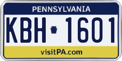 PA license plate KBH1601