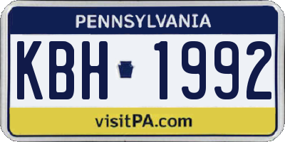 PA license plate KBH1992