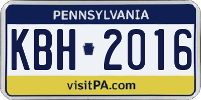 PA license plate KBH2016