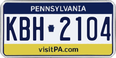 PA license plate KBH2104