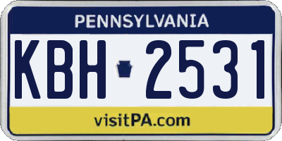 PA license plate KBH2531
