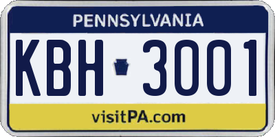 PA license plate KBH3001