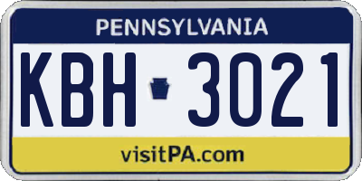 PA license plate KBH3021