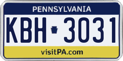 PA license plate KBH3031