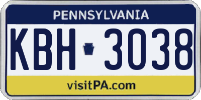 PA license plate KBH3038