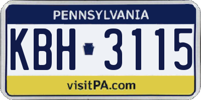 PA license plate KBH3115