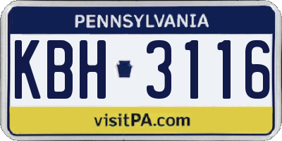 PA license plate KBH3116