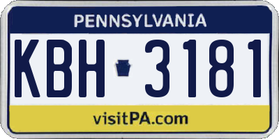 PA license plate KBH3181