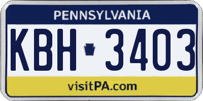 PA license plate KBH3403