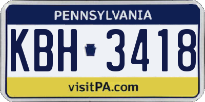 PA license plate KBH3418