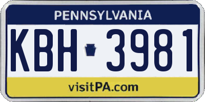PA license plate KBH3981