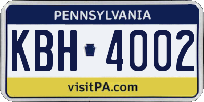 PA license plate KBH4002